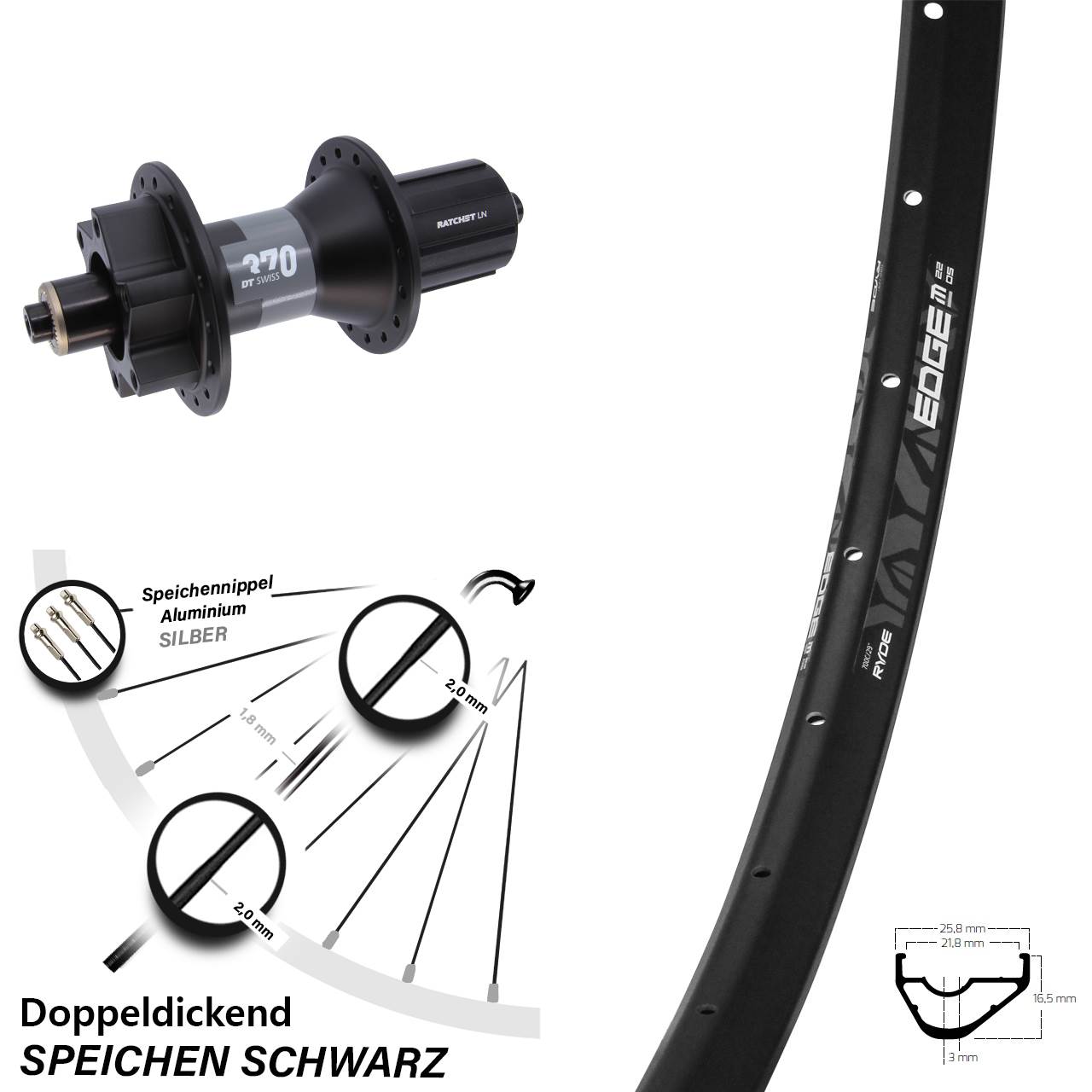Disc Laufrad für Schnellspanner 28 Zoll Ryde Edge M22 DT Swiss 370 8-11 fach HG