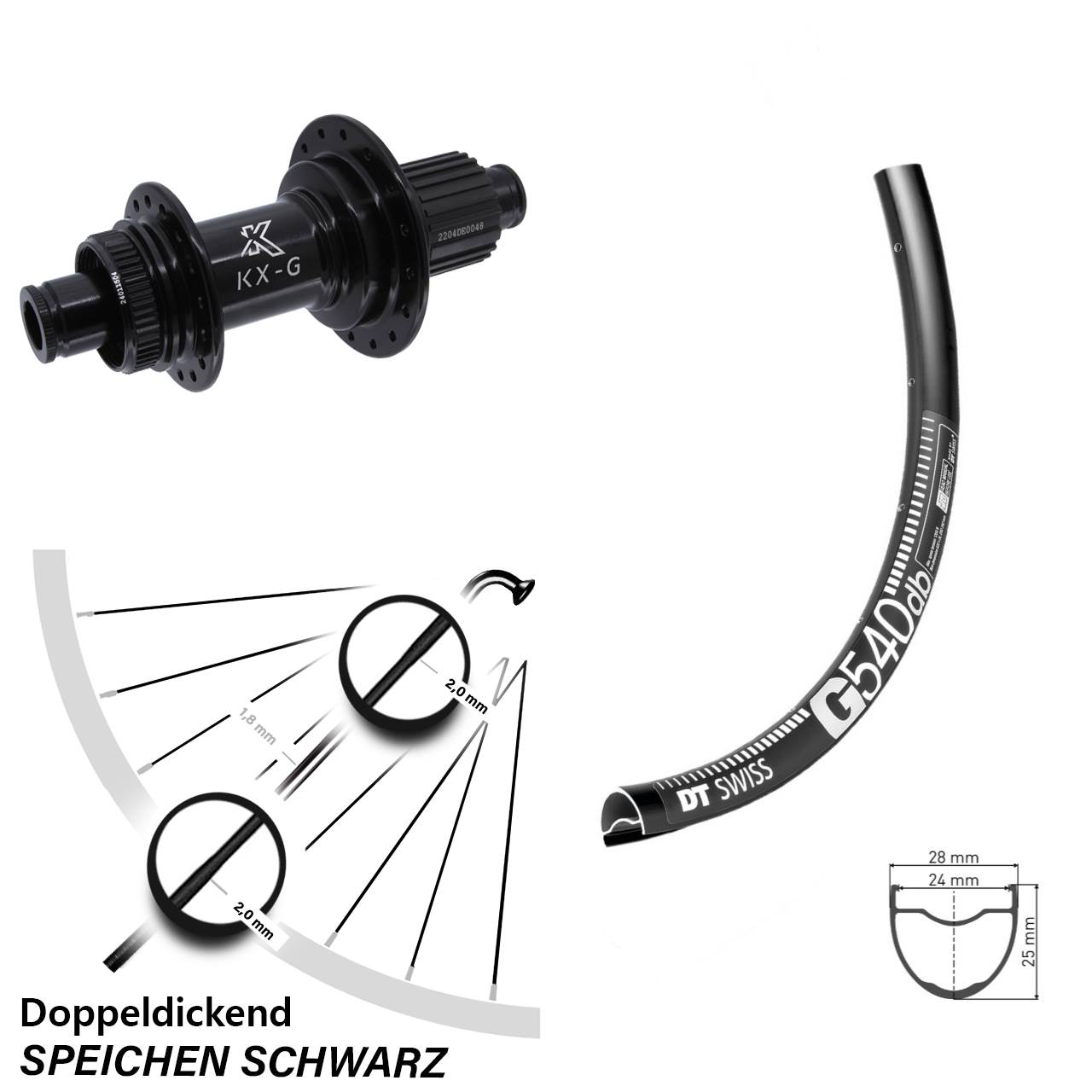 DT Swiss G 540 28 Zoll Hinterrad KX-GS Micro Spline 12x142