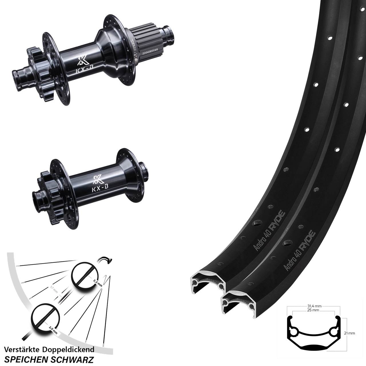 Disc Laufradsatz 15x110 12x148 26 Zoll Ryde Andra 40 KX-BS Shimano Micro Spline