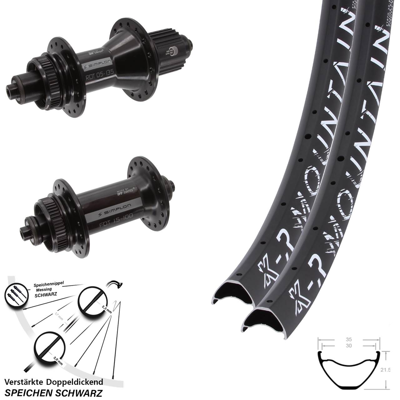 27,5 Zoll KX-R Mountain DT Swiss 370 Hybrid Disc Laufrad-Satz QR Micro Spline