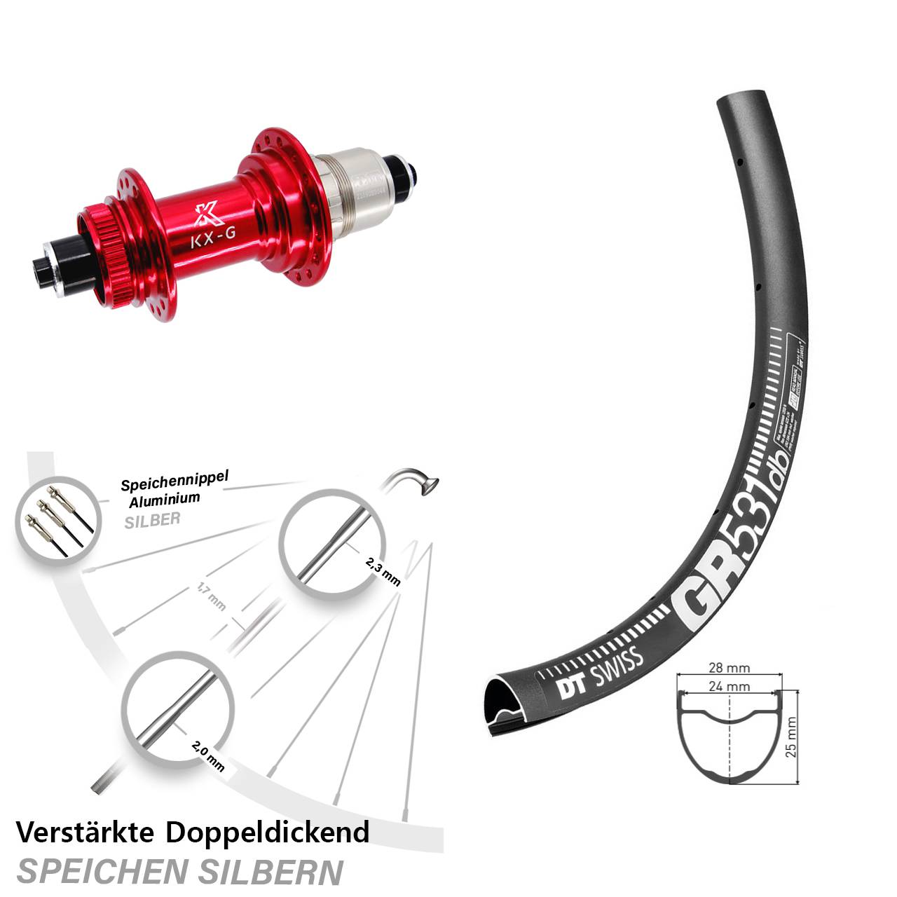 Disc Laufrad 28 Zoll DT Swiss GR 531 KX-G rot XDR 11-12 fach für Schnellspanner