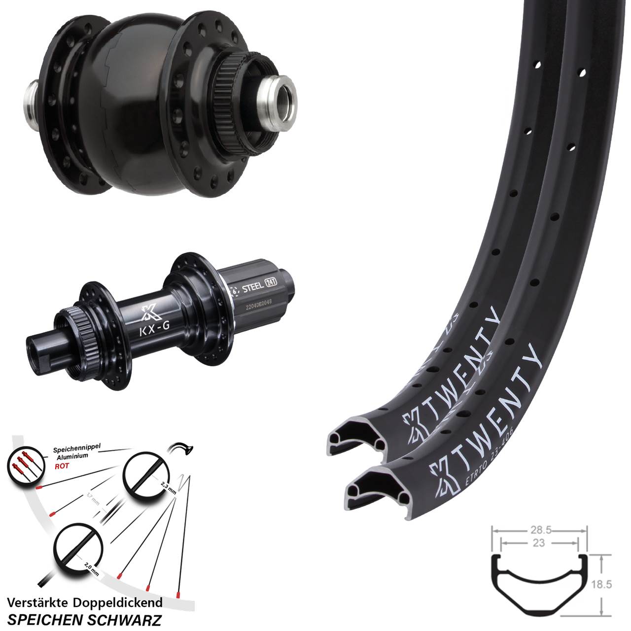 KX-GS Twenty verstärkt SON 28 20 Zoll Centerlock Laufradsatz 12x100/142 8-12 fach