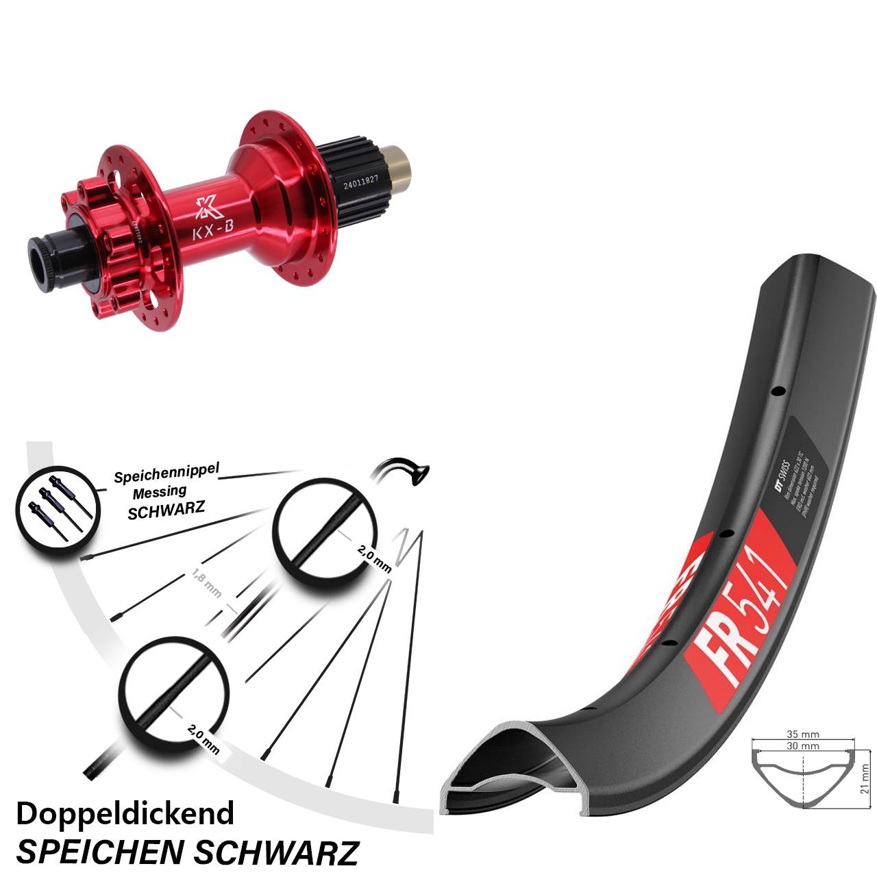 Disc Hinterrad 12x148 29 Zoll DT Swiss FR541 KX-B rot Micro Spline