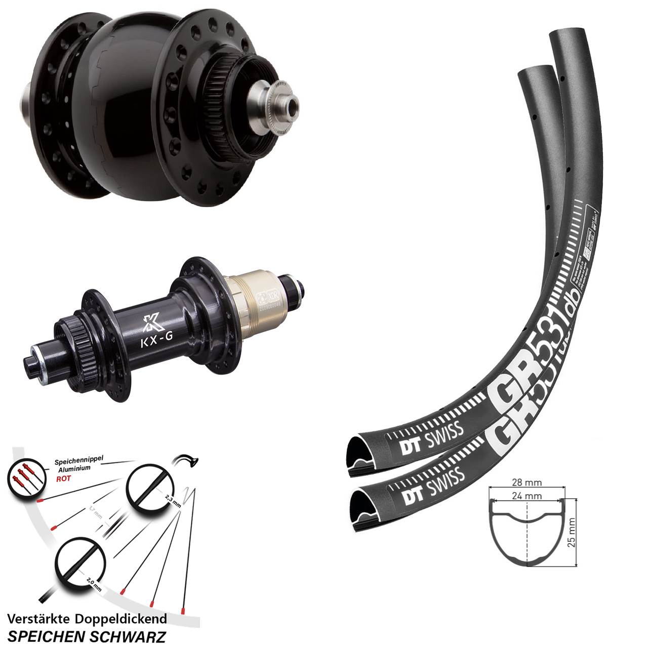 SON 28 Zoll DT Swiss GR 531 KX-G Laufradsatz für Schnellspanner SRAM XDR