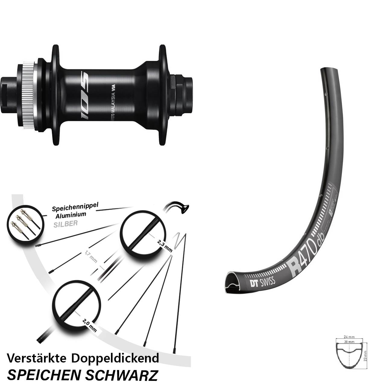 DT Swiss R470 Shimano 105 28 Zoll Centerlock Vorderrad 12x100