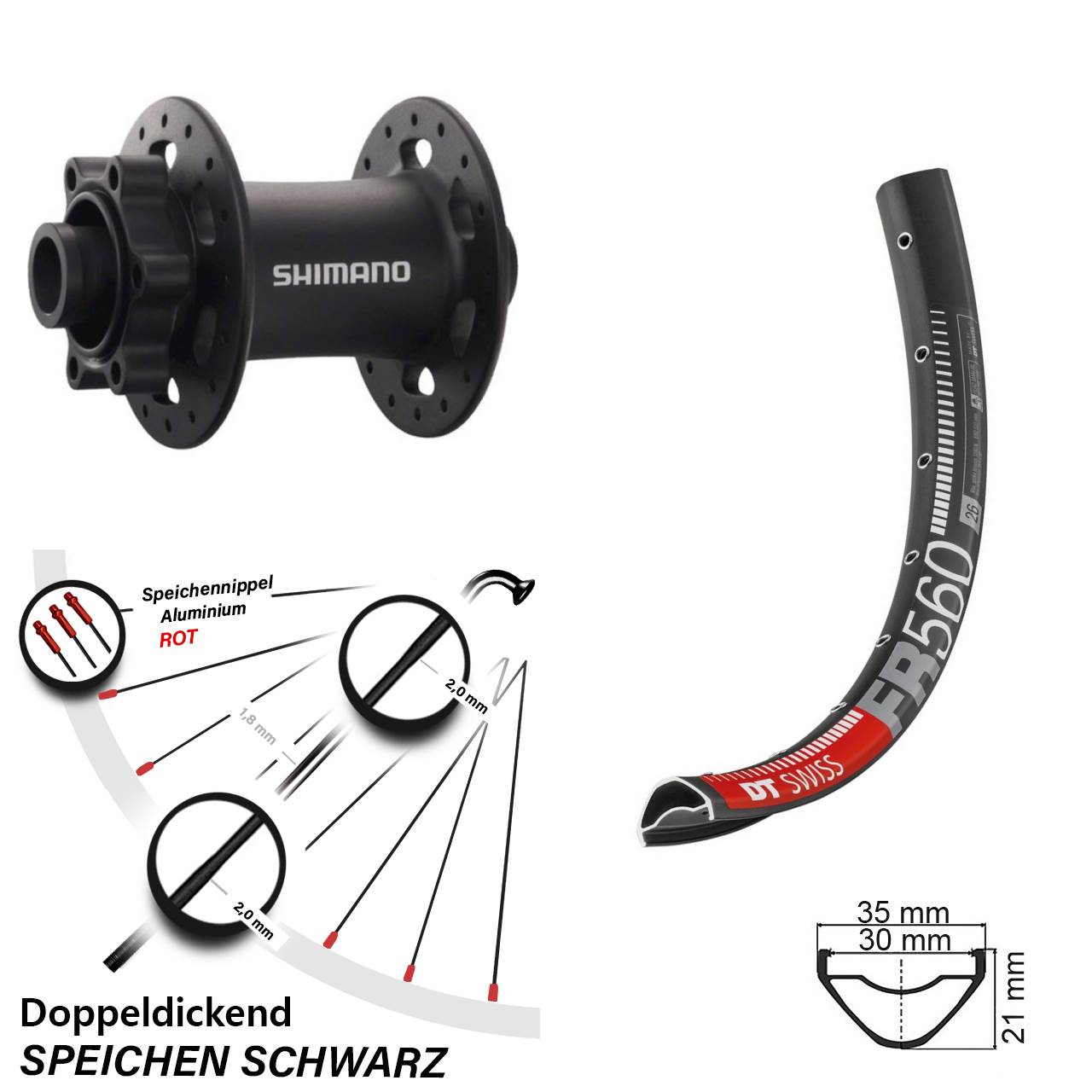 6-Loch Vorderrad 15x100 26 Zoll DT Swiss FR 560 Shimano HB-M758