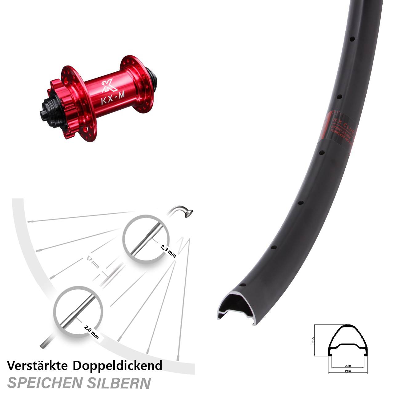 KX Clue MTB rot 28 Zoll Disc Vorderrad für Schnellspanner