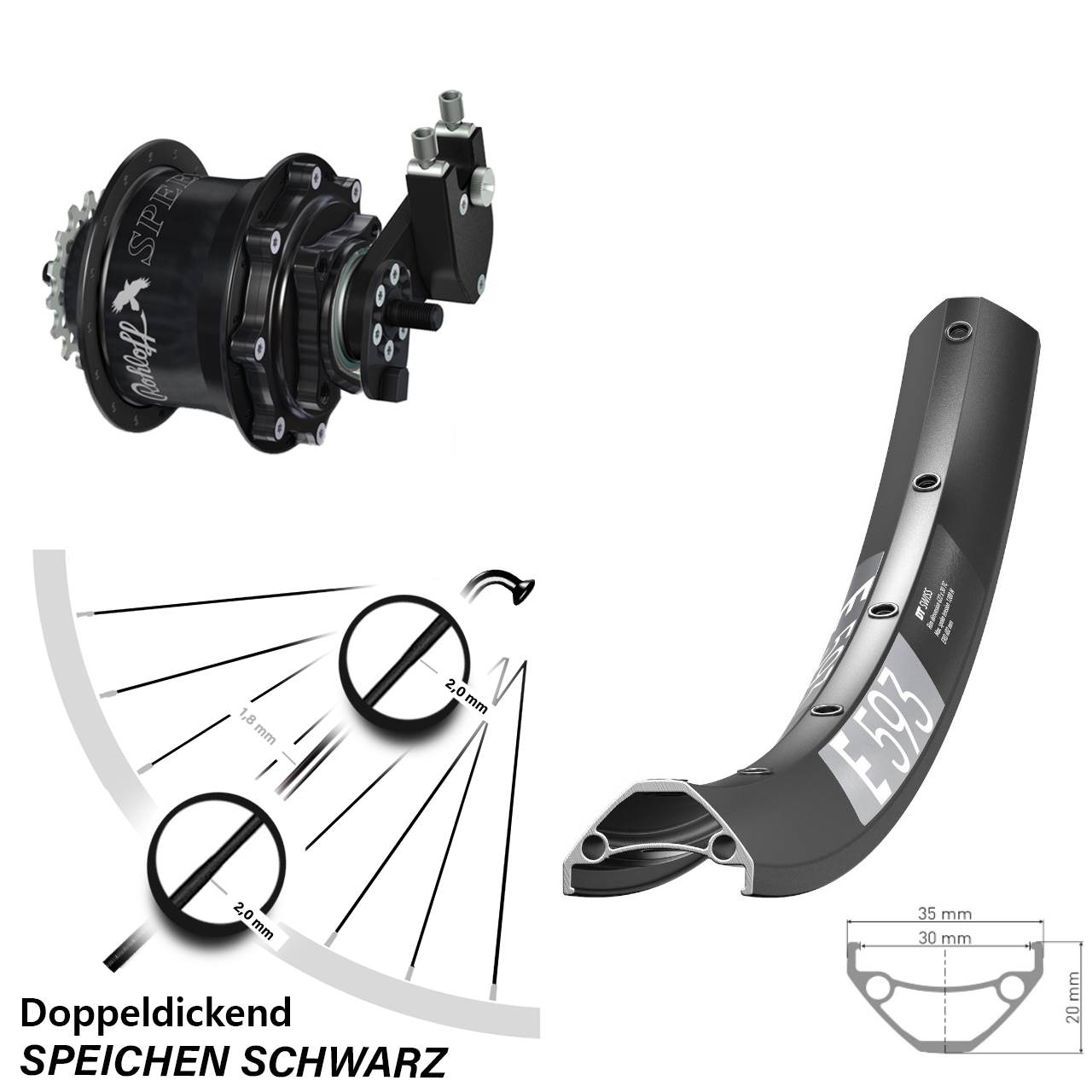 Hinterrad 29 Zoll DT Swiss E 593 Disc Rohloff Speedhub 500/14 TS DB OEM Tandem schwarz
