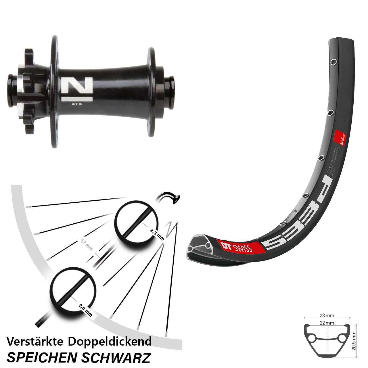 26 Zoll DT Swiss 533 D Novatec D791 Vorderrad 6-Loch 15x100