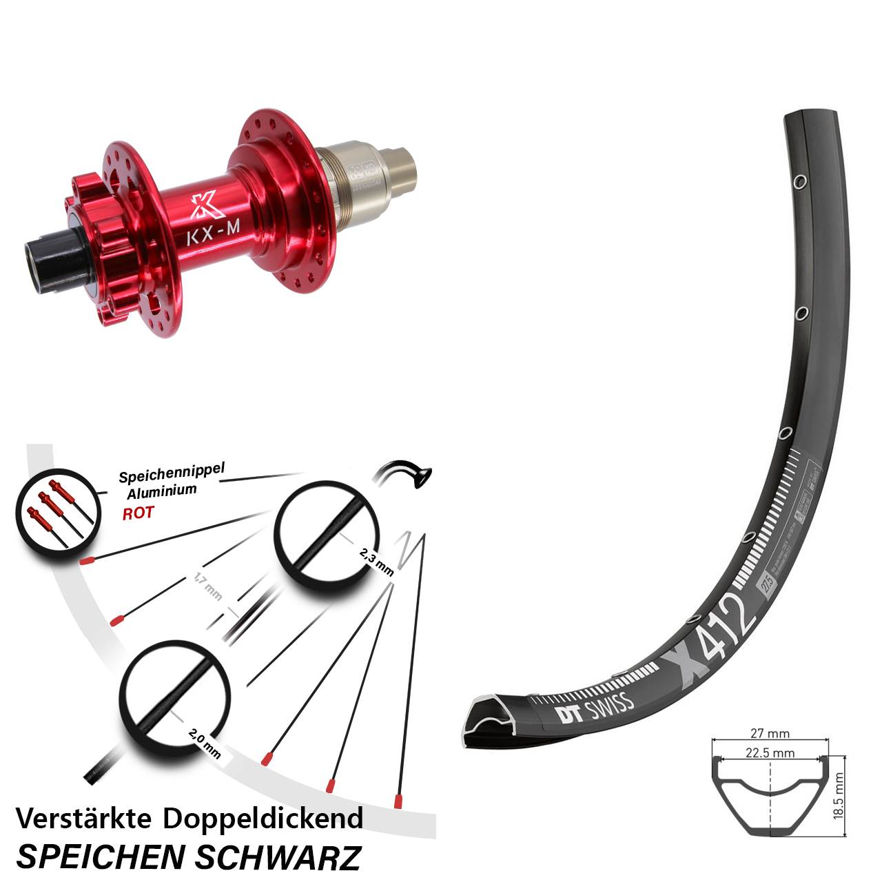 DT Swiss X412 KX-M rot 29 Zoll Hinterrad 12x142 Disc Sram XD 11-12 fach