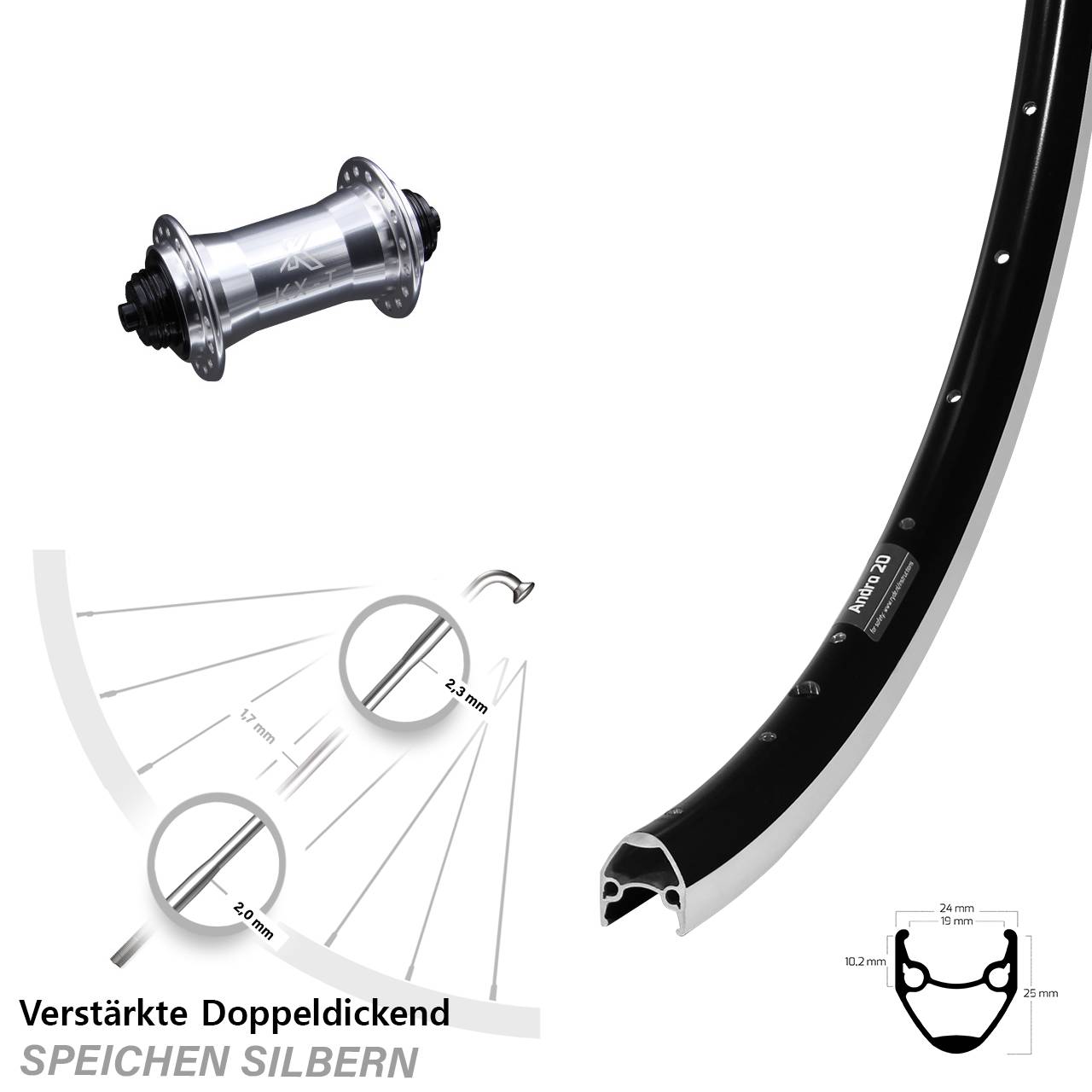 Vorderrad 28 Zoll Ryde Andra 20 KX-T verstärkt QR