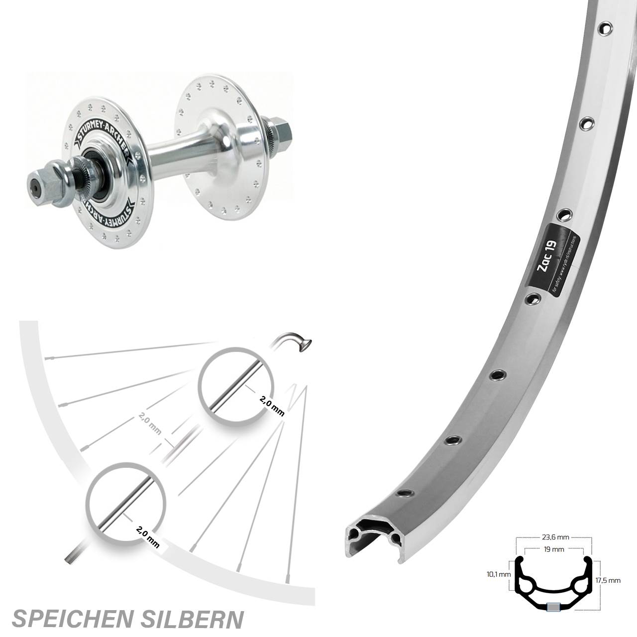 Ryde Zac 19 Sturmey Archer HBT30-F 26 Zoll Vorderrad Vollachse