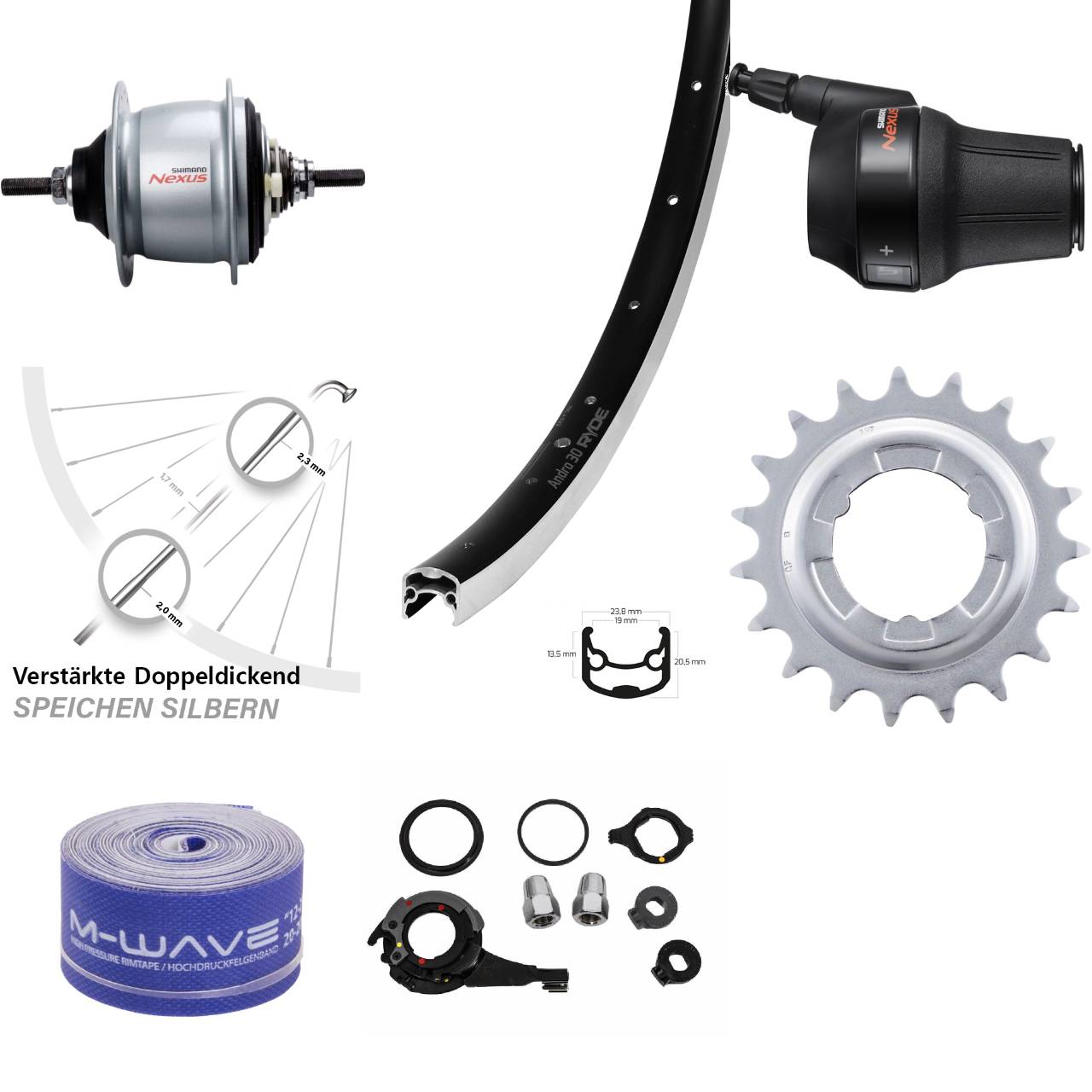 26 Zoll Ryde Andra 30 Shimano Nexus 8 Gang Hinterrad mit Freilauf