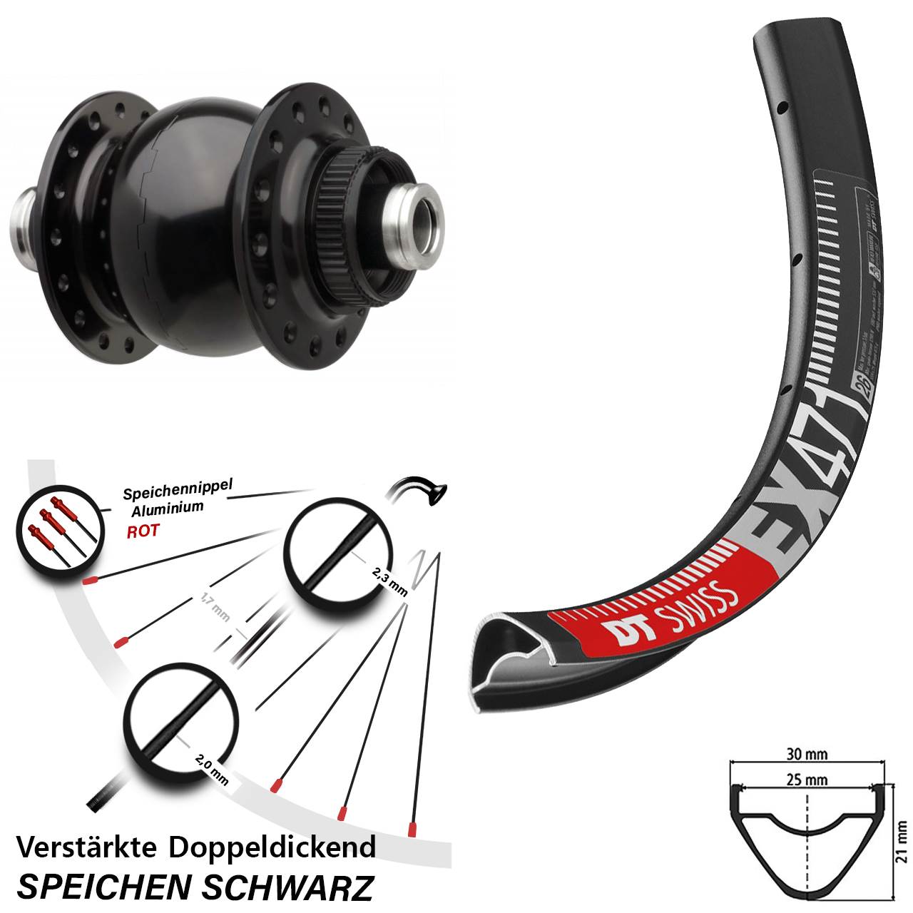 Boost Disc Vorderrad mit Nabendynamo 12x110 650B DT Swiss EX 471 SON 28