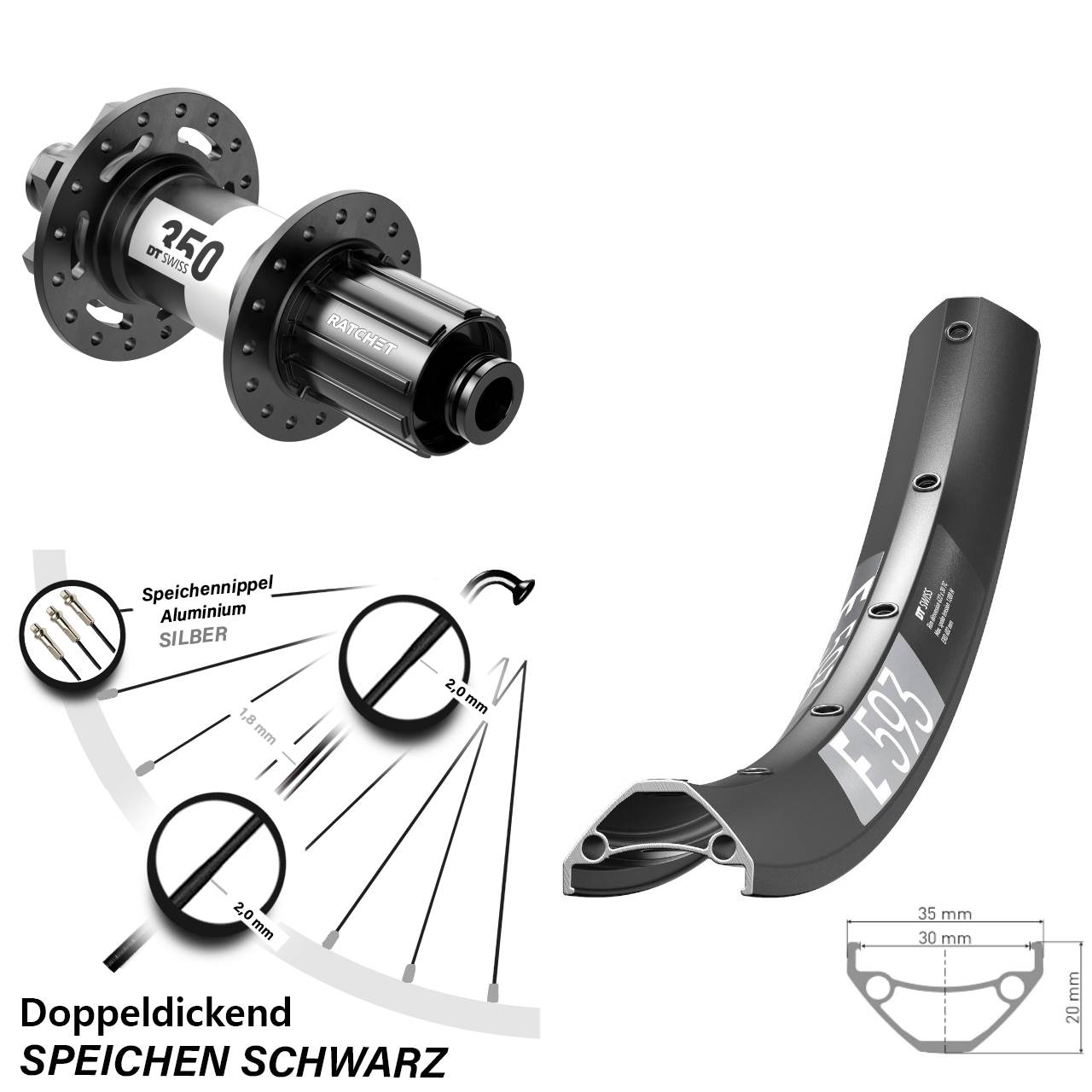 29 Zoll DT Swiss E 593 DT Swiss 350 Disc Laufrad 12x157 8-11 fach