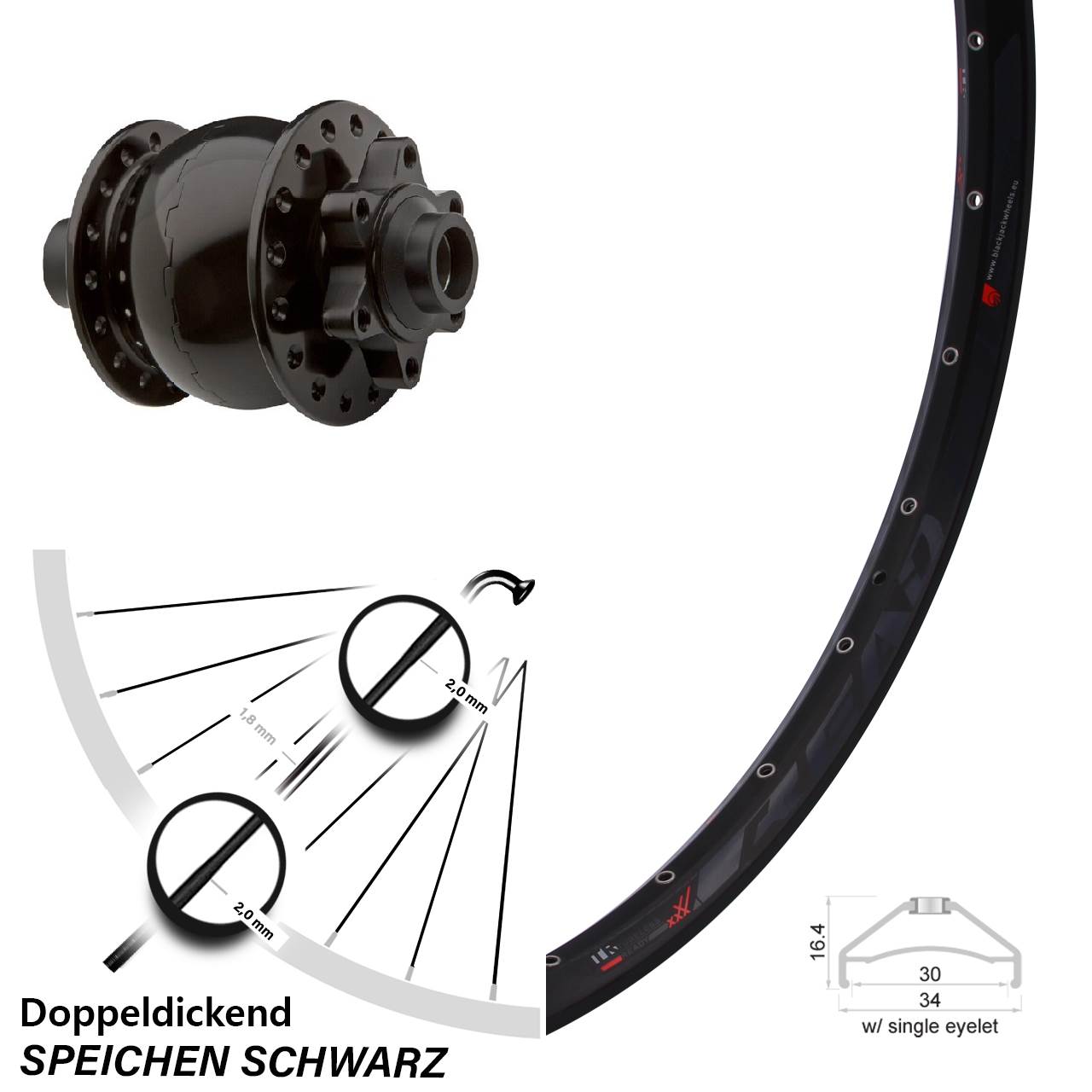27,5 Zoll Rodi Ready 30 SON 28 Dynamo-Vorderrad 6-Loch 15x100