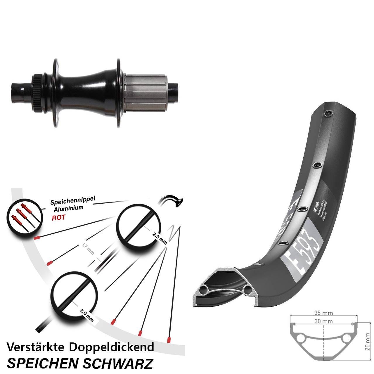 Boost Centerlock Hinterrad 12x148 29 Zoll DT Swiss E 593 Formula 8-11 fach HG