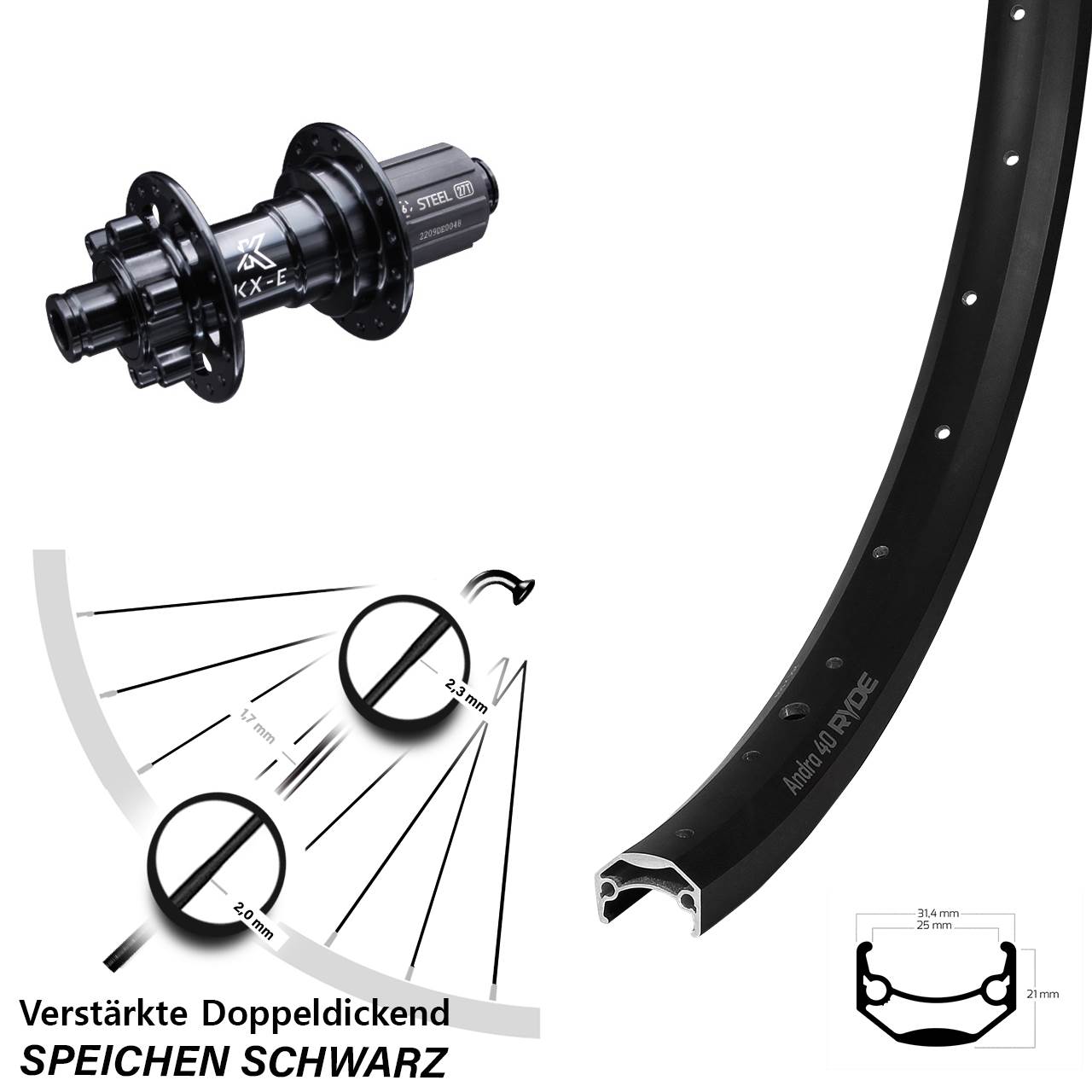 Disc Hinterrad 12x142 20 Zoll Ryde Andra 40 KX-E 8-12 fach