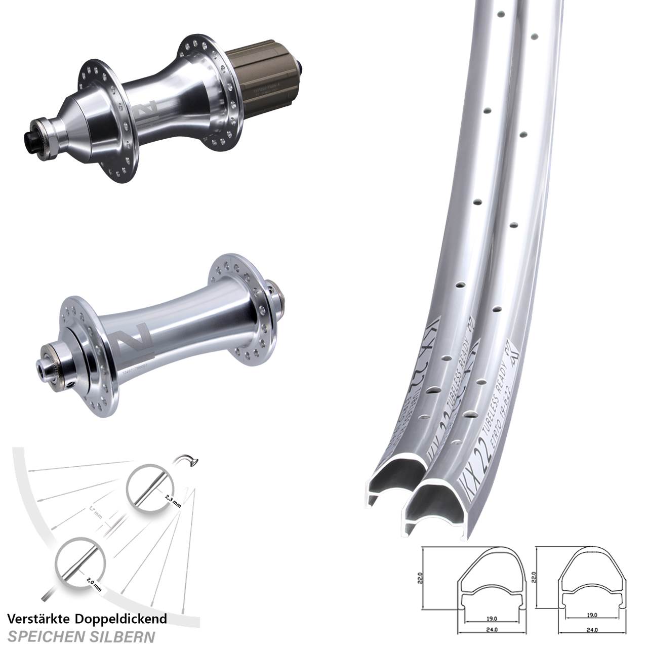 Laufradsatz für Schnellspanner 28 Zoll KX 22 OS Novatec A-141SB F162SB 8-12 fach
