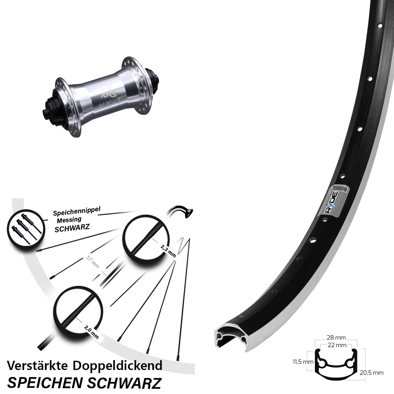 Ryde Andra 35 KX-T verstärkt 650B Laufrad für Schnellspanner