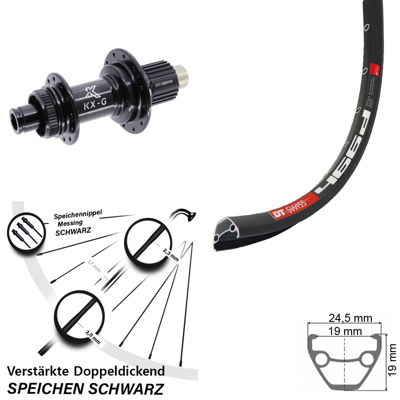 Hinterrad Centerlock 28-29 Zoll DT Swiss 466 KX-G Micro Spline 12x142