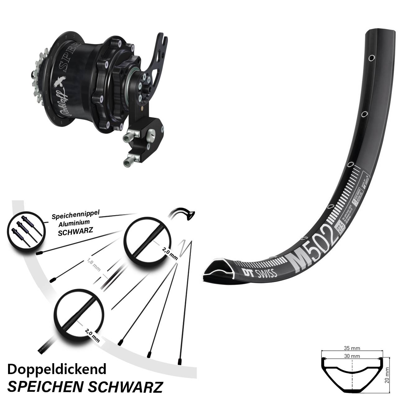 27,5 Zoll Rohloff Hinterrad CC DB PM DT Swiss M-502