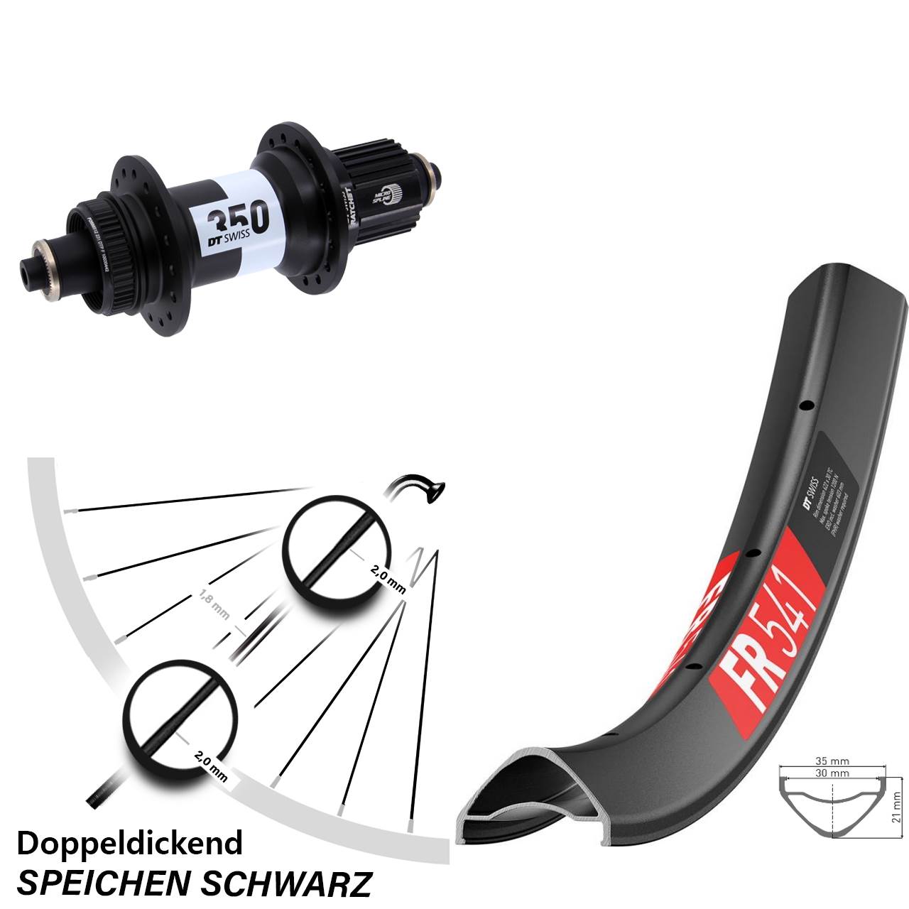 DT Swiss FR 541-350 27,5 Zoll Hinterrad Centerlock QR Micro Spline