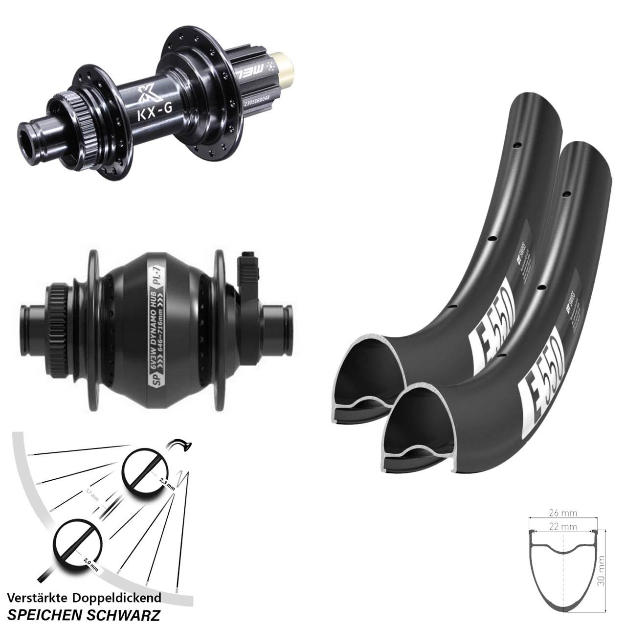 28 Zoll DT Swiss E550 KX-G Shutter PL-7 Disc Laufradsatz 12x100/142 Campa N3W