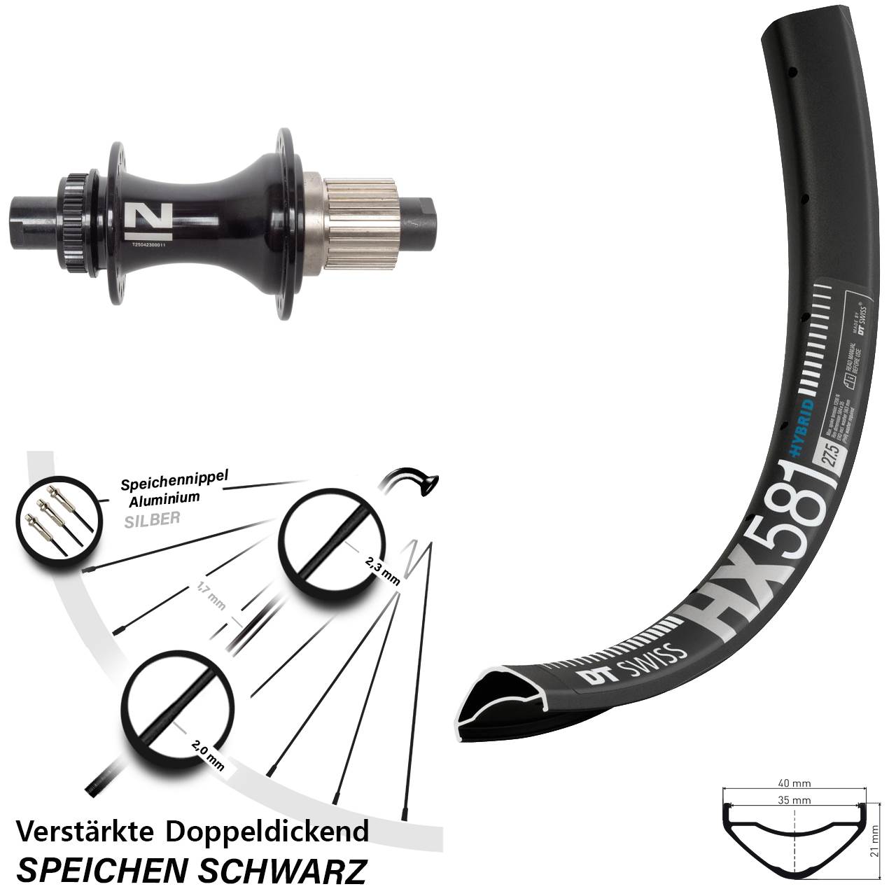 Disc Hinterrad 12x148 27,5 Zoll DT Swiss HX581 Novatec D462SB Micro Spline