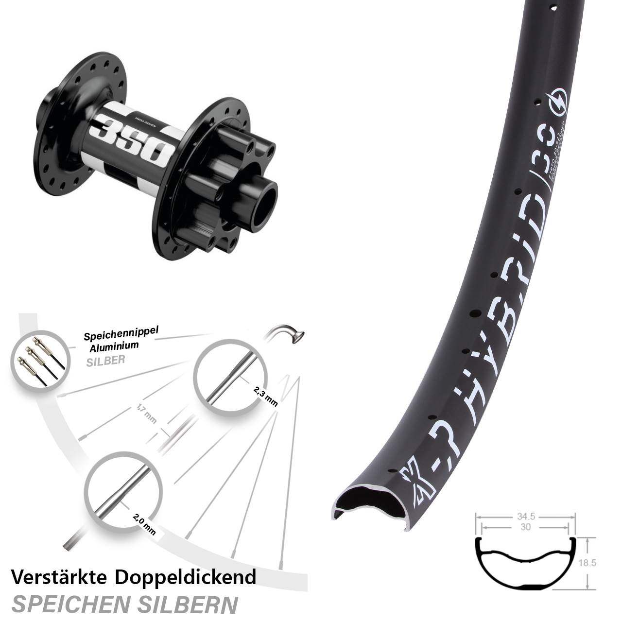 KX-R Hybrid 30 DT Swiss 350 29 Zoll Vorderrad 6-Loch 15x110 Boost
