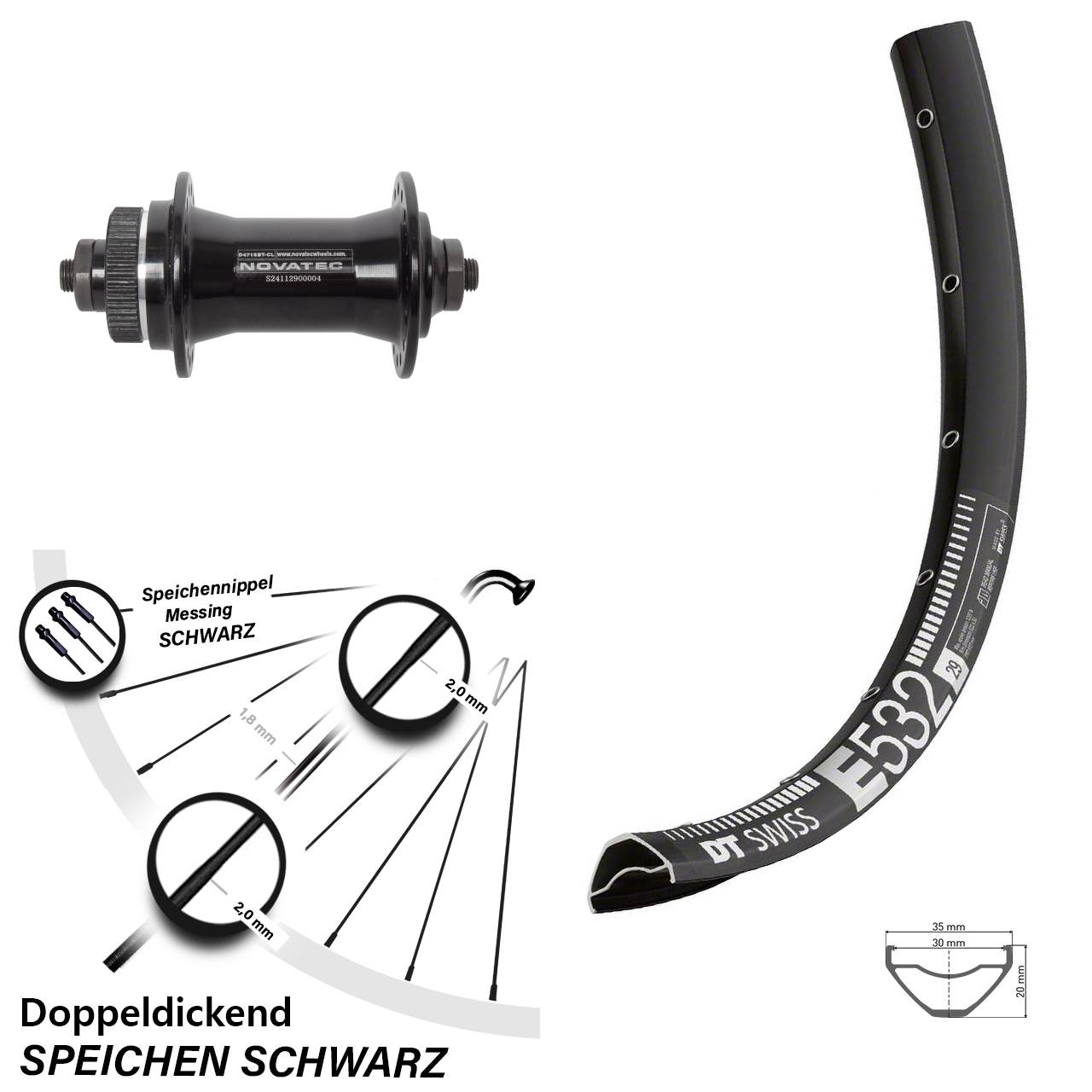 DT Swiss E532 Novatec D471 27,5 Zoll Disc Vorderrad für Schnellspanner