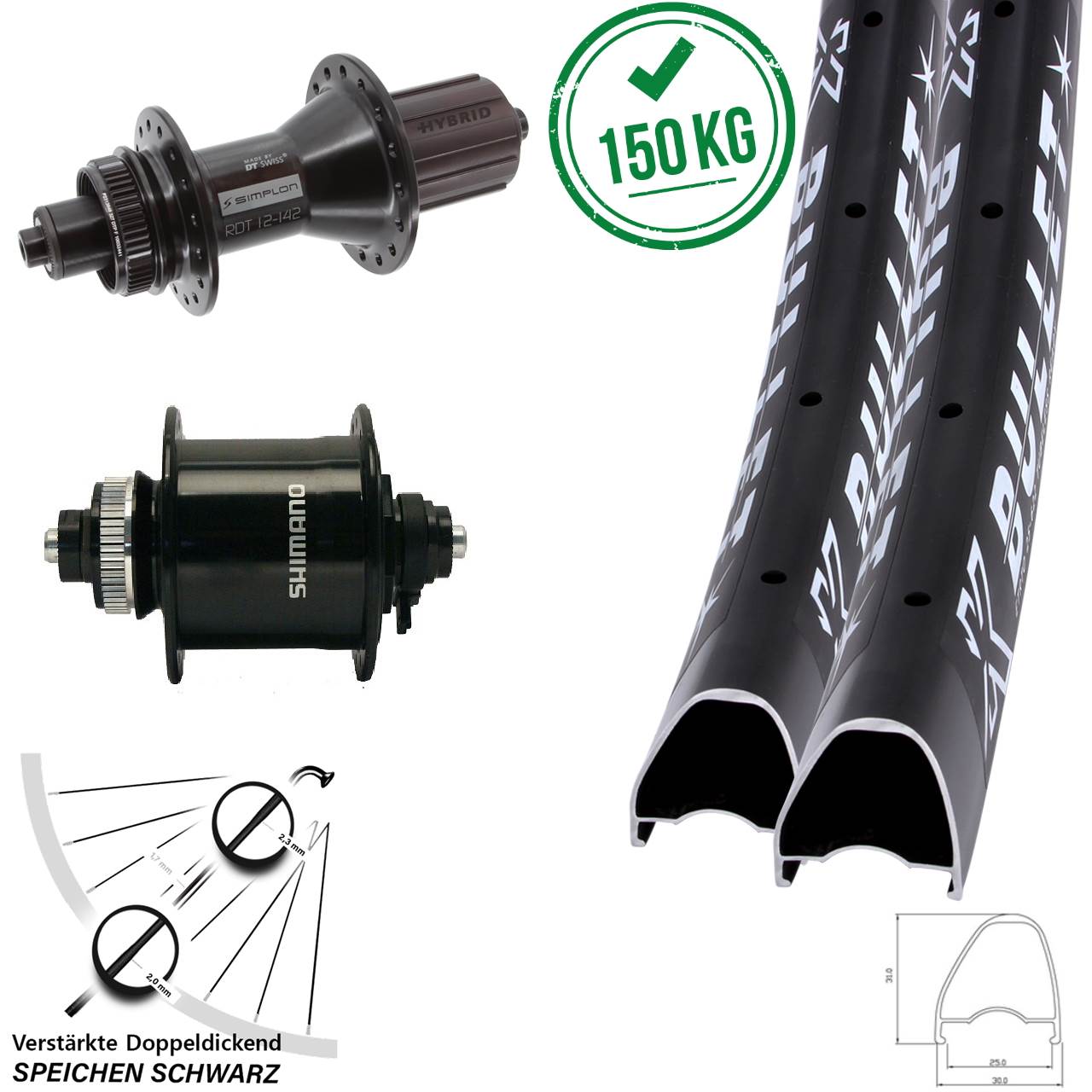 Laufradsatz Disc QR 29 Zoll KX Bullet OS DT Swiss 370 Hybrid Shimano DH-UR700 8-11 fach
