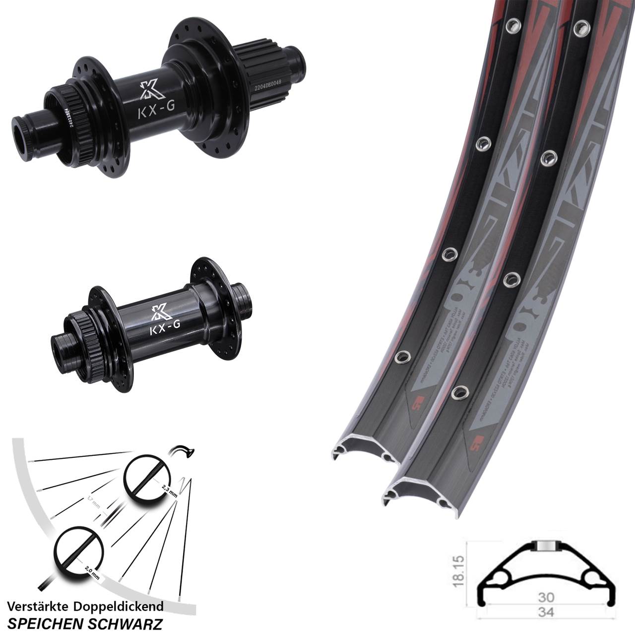 Centerlock Laufradsatz 15x100 12x142 29 Zoll Rodi TRYP 30 KX-GS verstärkt Micro Spline