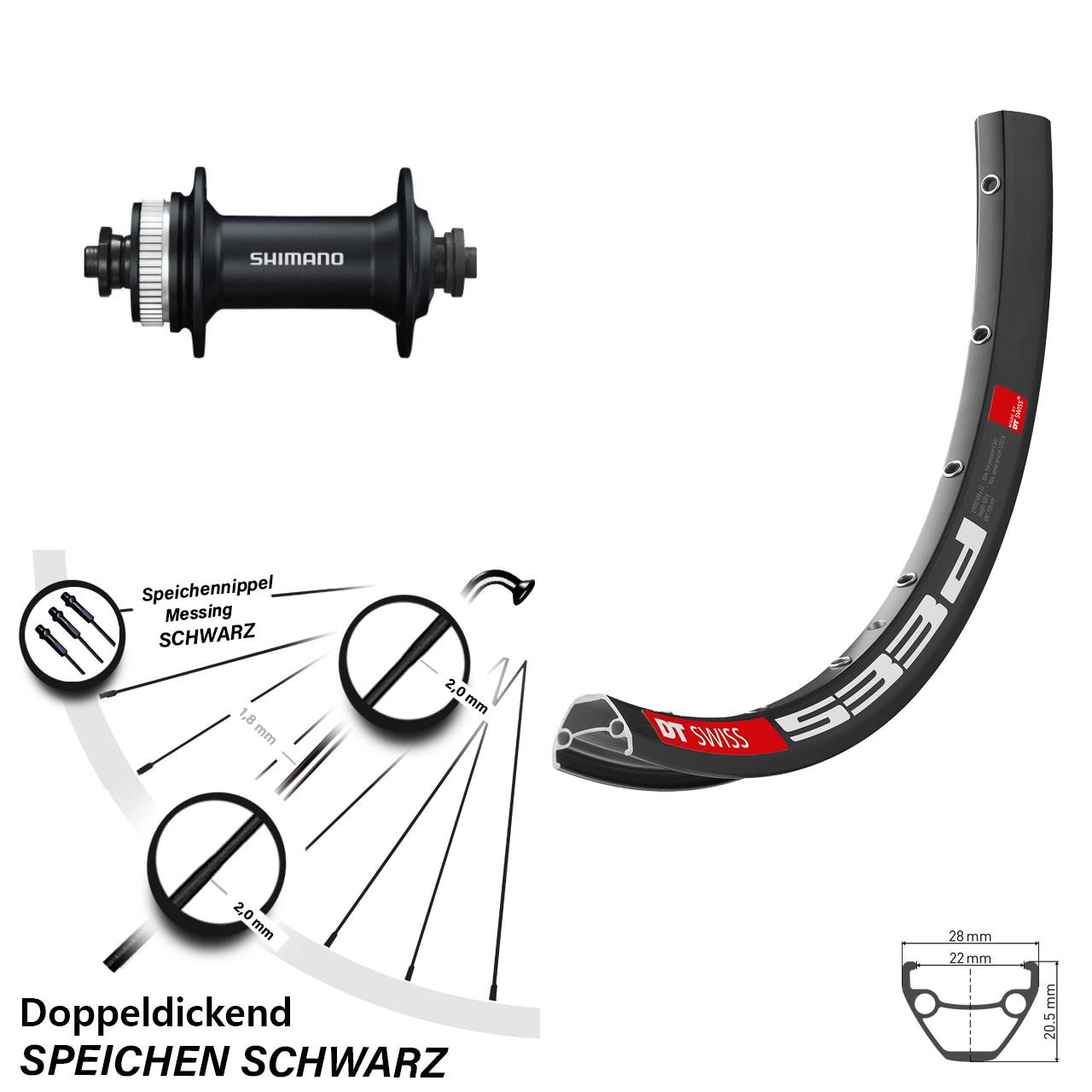 Disc Vorderrad QR 26 Zoll DT Swiss 533 D Shimano HB-M4050
