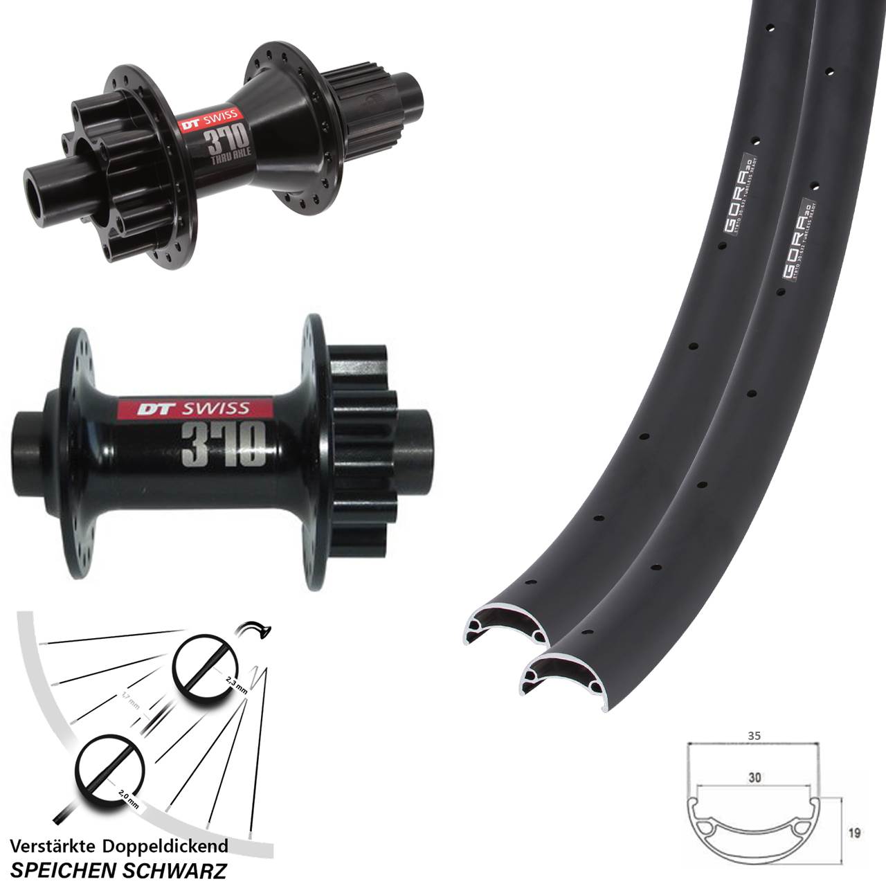 Gora 30 DT Swiss 370 Hybrid 20 Zoll 6-Loch Laufradsatz 15x100 12x142 Micro Spline