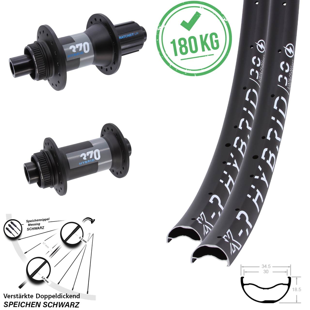 29 Zoll KX-R Hybrid 30 DT Swiss 370 Hybrid Boost Laufradsatz Disc 8-11 fach HG