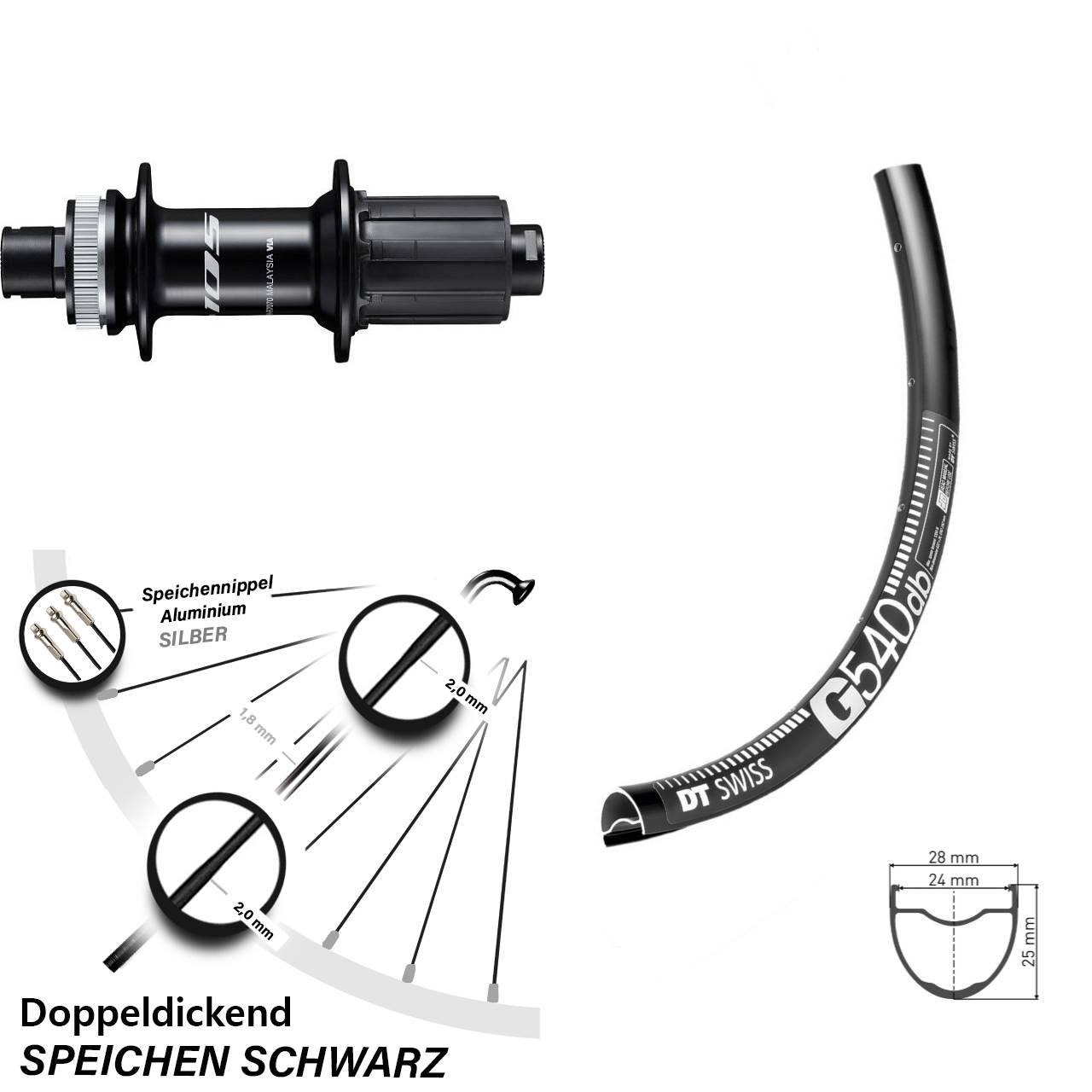 Disc Hinterrad 28-29 Zoll DT Swiss G540 Shimano FH-R7070 8-12 fach HG 12x142