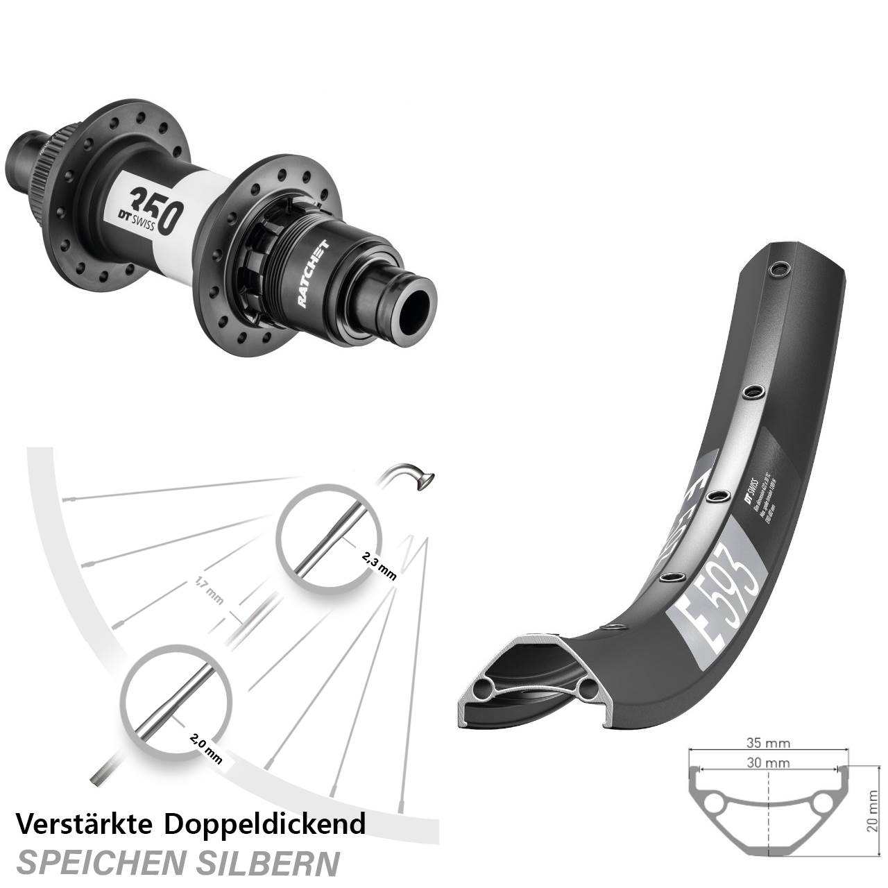 29 Zoll DT Swiss E593 350 SRAM XD Centerlock Disc Hinterrad 12x142