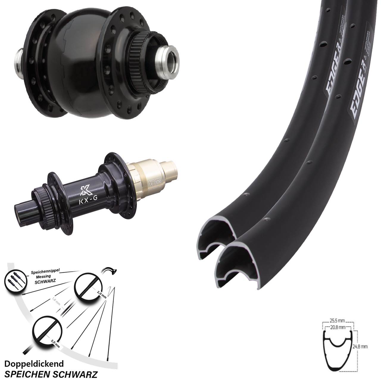 Laufradsatz Ryde Edge R25 OS KX-G Sram XD-R Steckachse 24 Speichen SON 28 Zoll