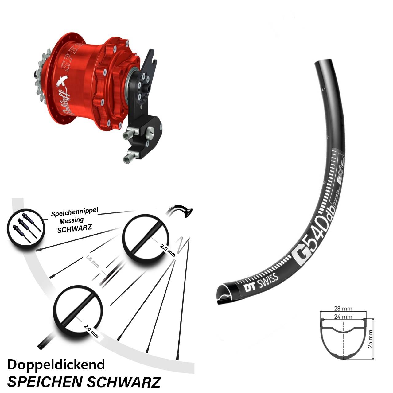 Disc Hinterrrad 28-29 Zoll DT Swiss G540 Rohloff 500/14 CC DB OEM2 Tandem rot