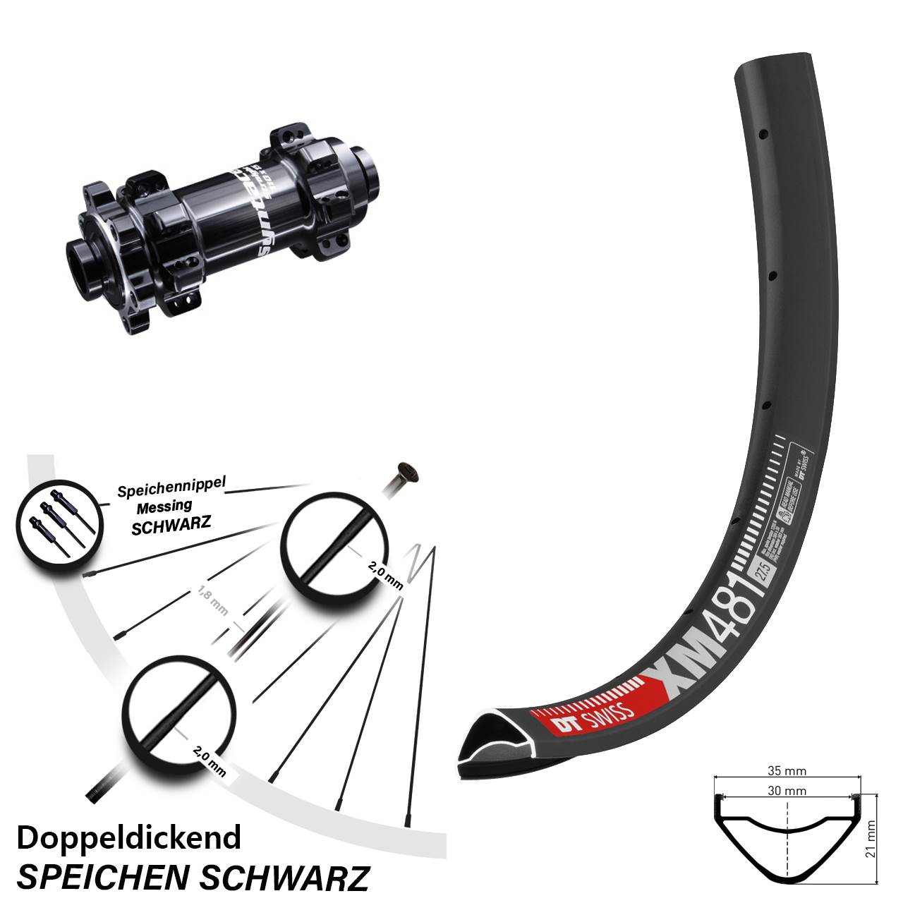 Vorderrad Syntace Boost Straightpull 15x110 mm DT Swiss XM 481 MTB leicht 6-loch