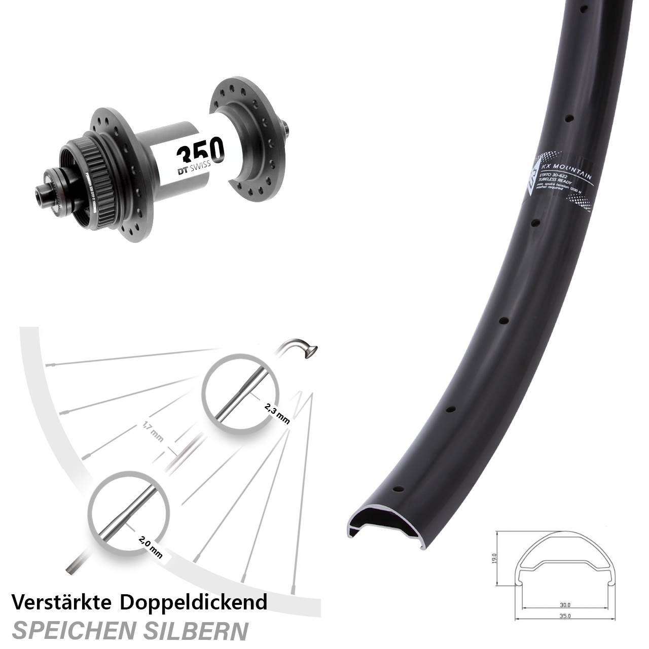 Disc Vorderrad 29 Zoll KX Mountain TR DT Swiss 350 für Schnellspanner