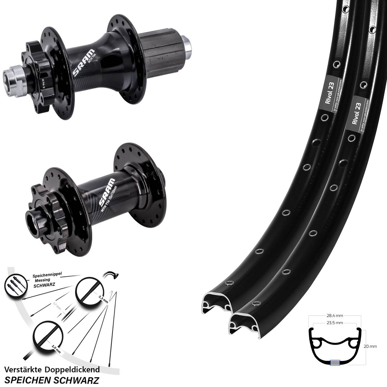 Laufradsatz 6-Loch 27,5 Zoll Ryde Rival 23 Sram 716 746 8-11 fach HG Boost