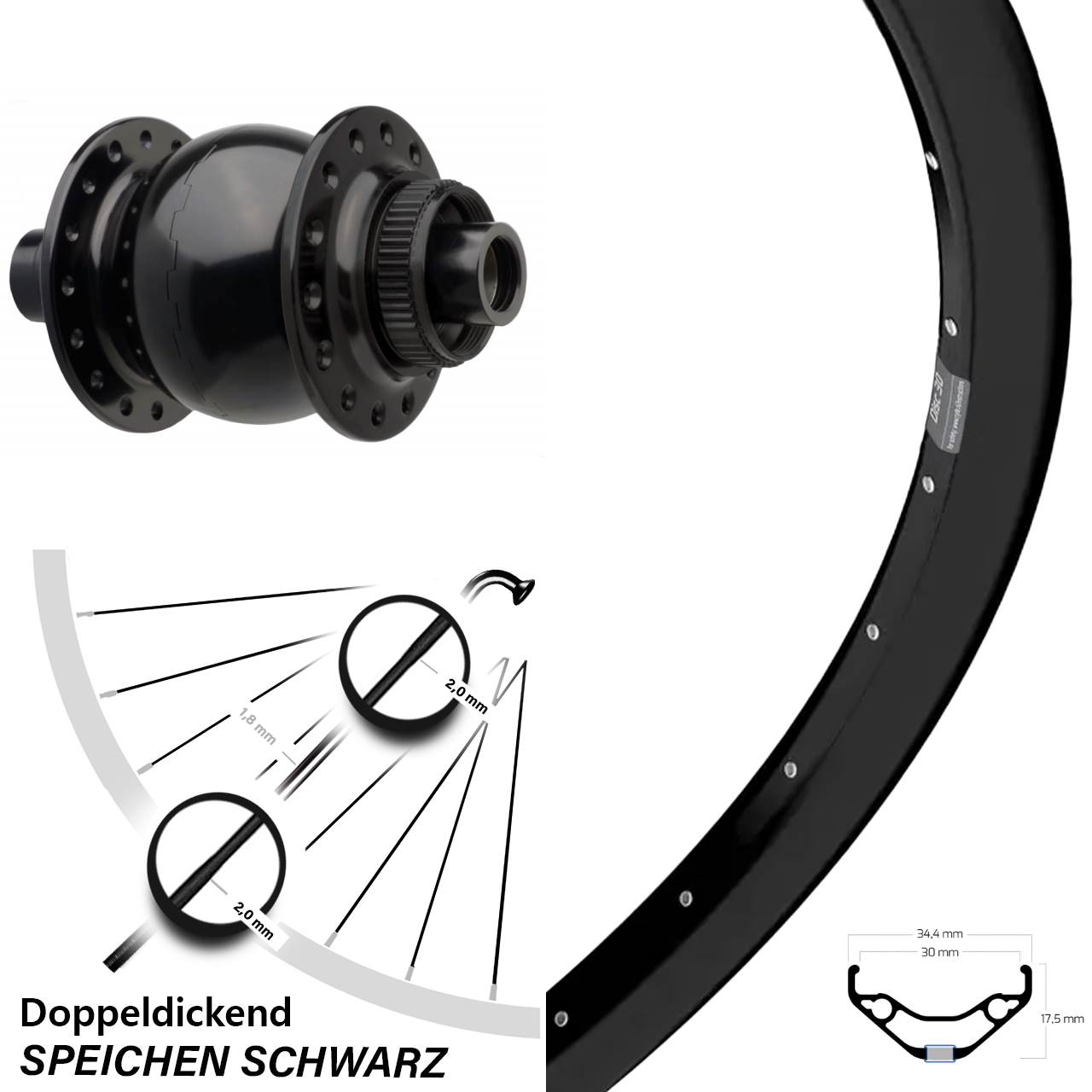 27,5 Zoll Ryde Disc 30 Vorderrad SON 28 Boost