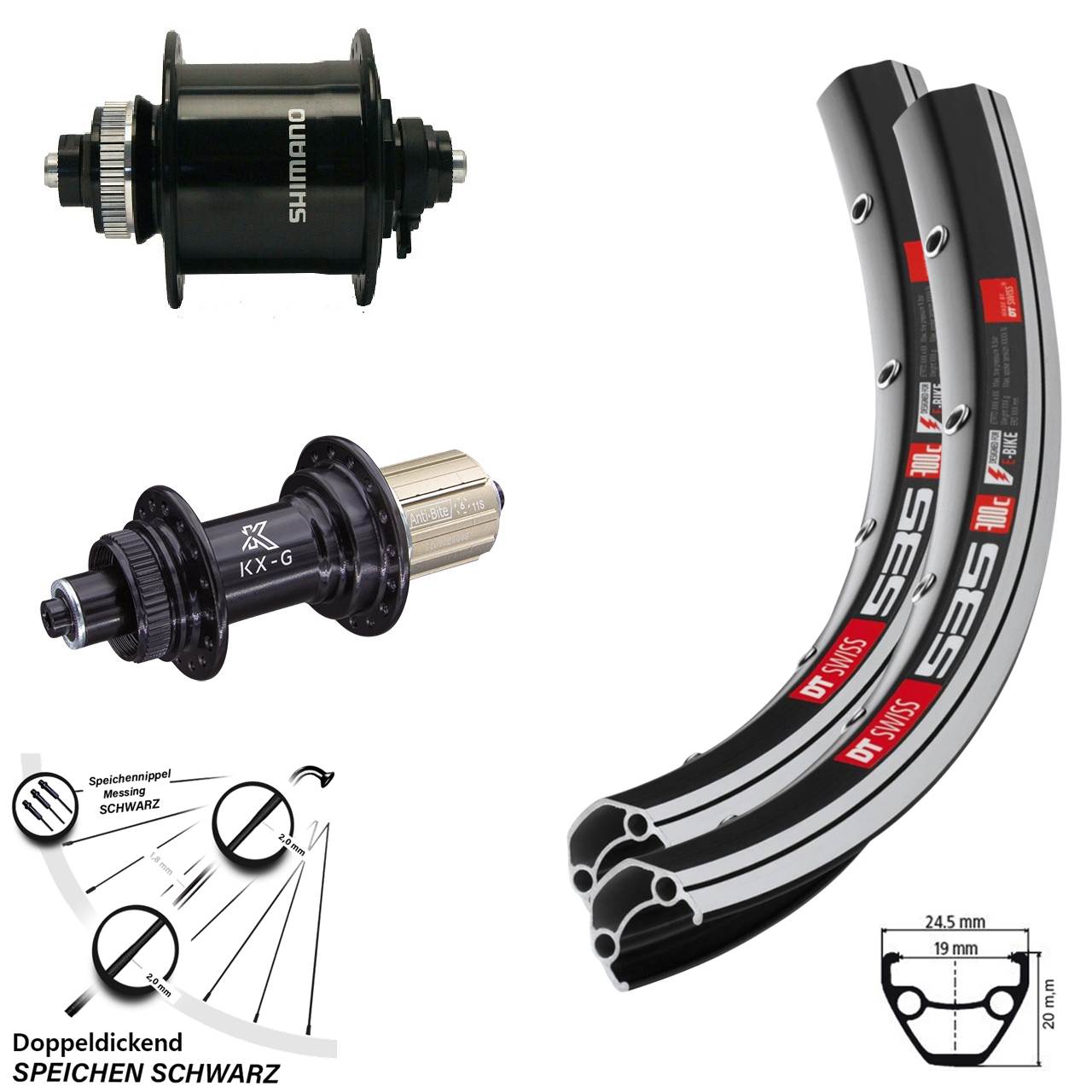 Laufrad-Satz 28 Zoll DT Swiss 535 KX-G Shimano DH-UR700-3D 8-12 fach HG für Schnellspanner