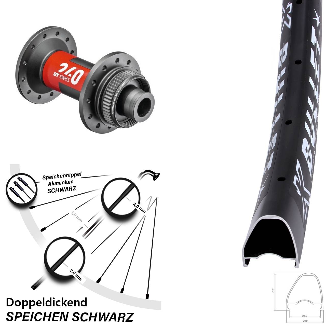 28 Zoll KX Bullet OS DT Swiss 240 Vorderrad 12x100 Centerlock