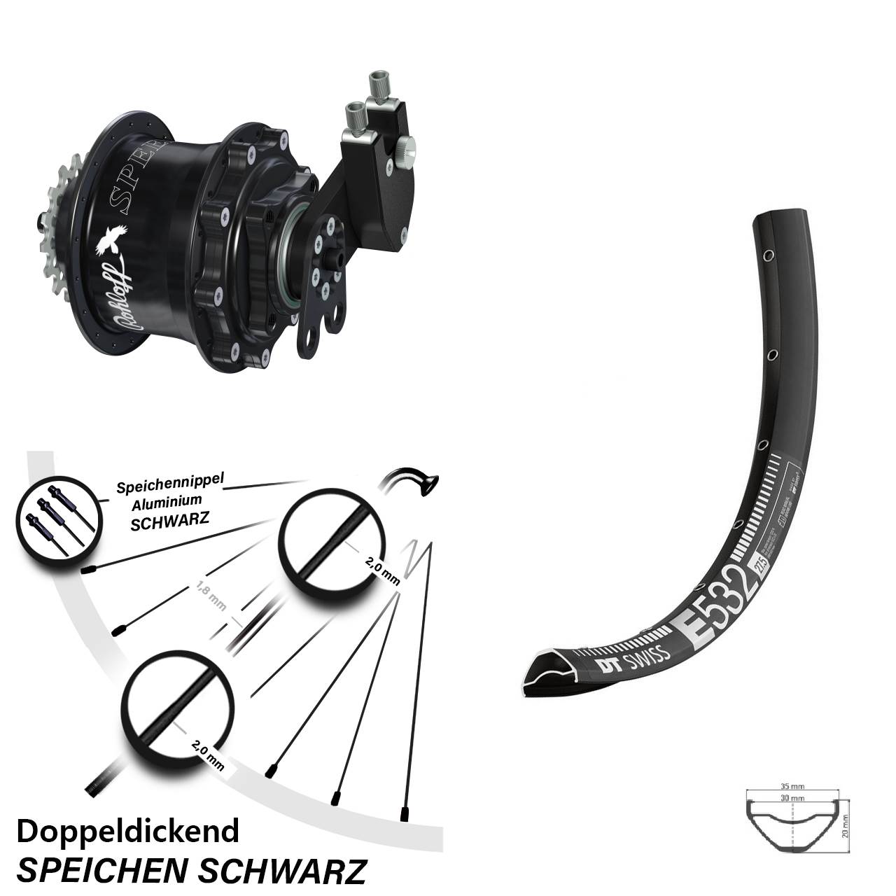 DT Swiss E 532 Rohloff Speedhub 500/14 CC DB Tandem 29 Zoll Disc Hinterrrad