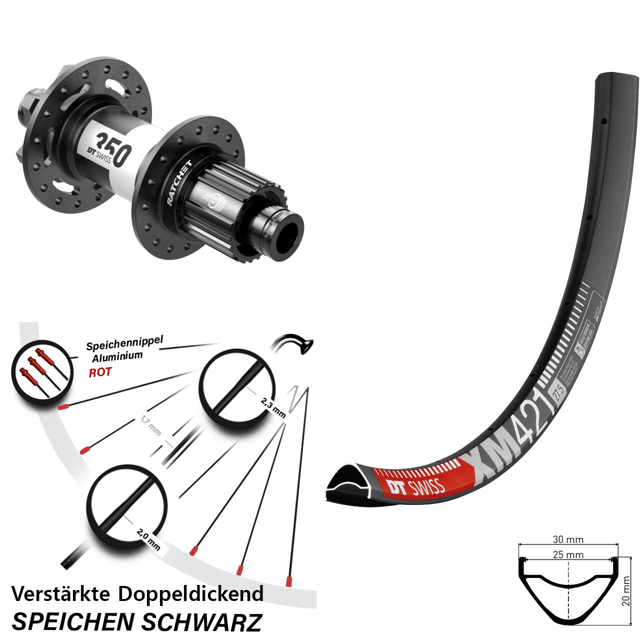 Hinterrad 27,5 Zoll DT Swiss XM 421-350 Micro Spline 12x148 Boost 6-Loch