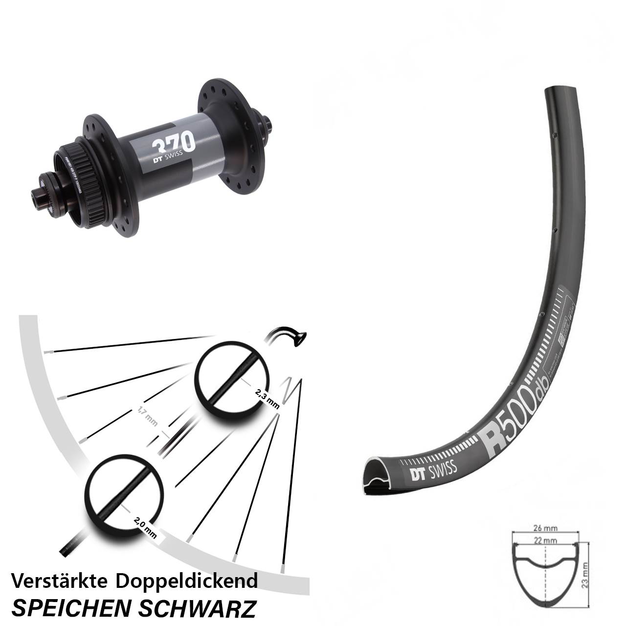 Disc Laufrad 28-29 Zoll DT Swiss R500-370 QR für Schnellspanner