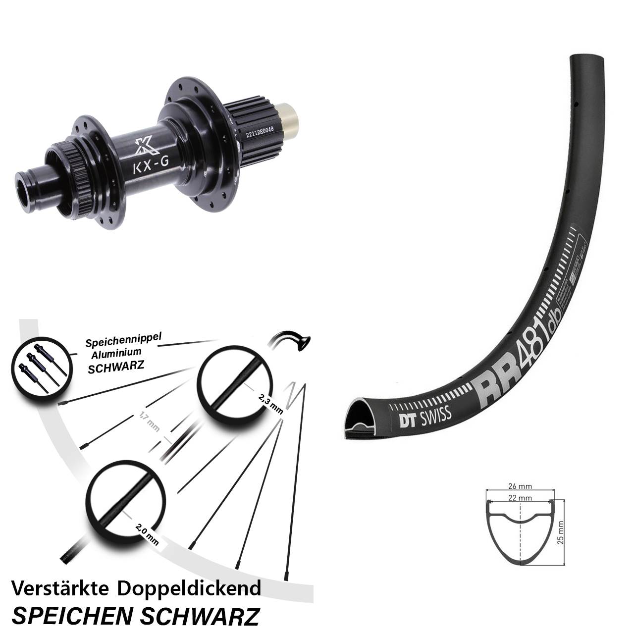 DT Swiss RR481 KX-G Steckachse 28 Zoll Disc Hinterrad 12x142 Micro Spline